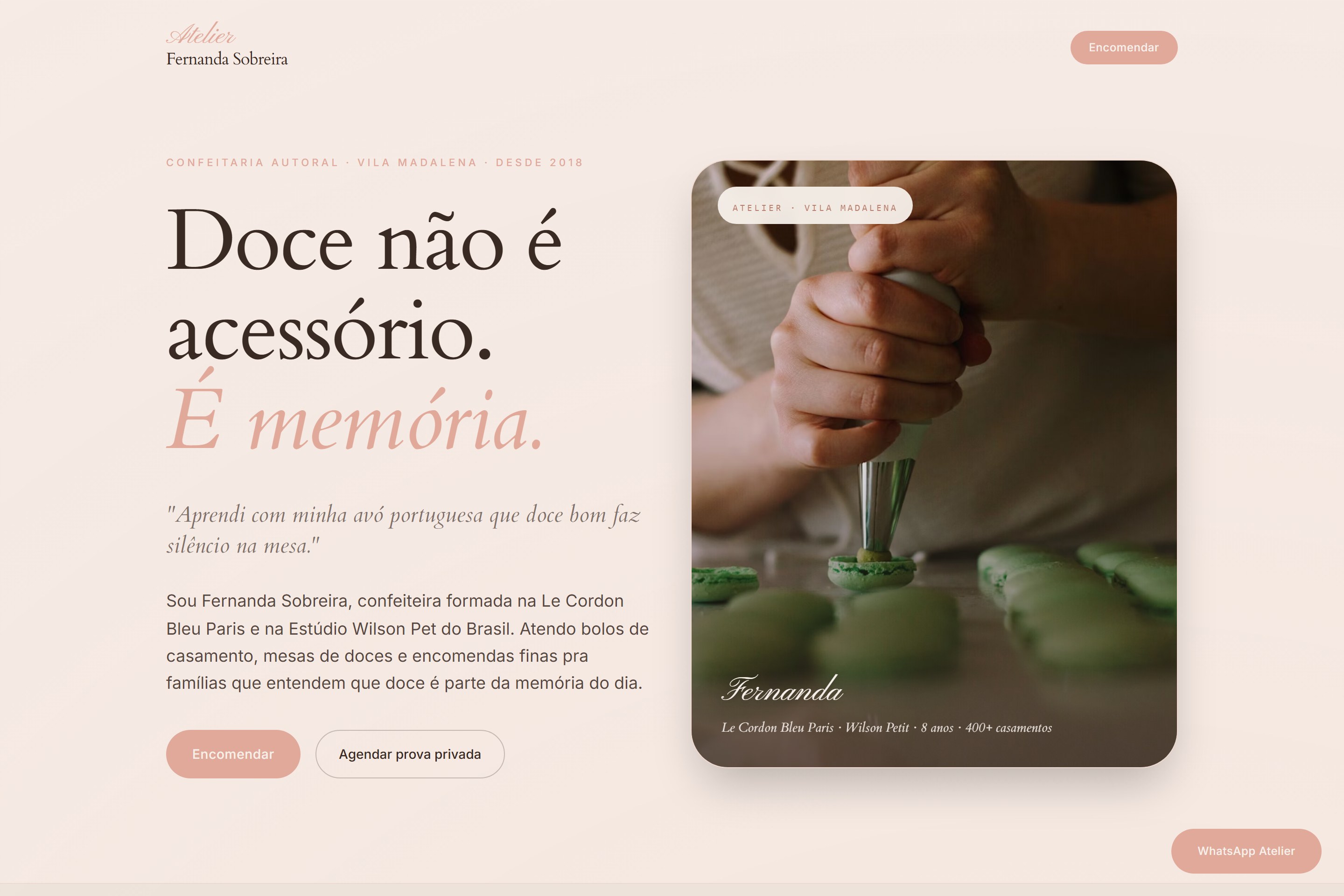 Mockup do site Alive pro nicho Confeiteira autoral