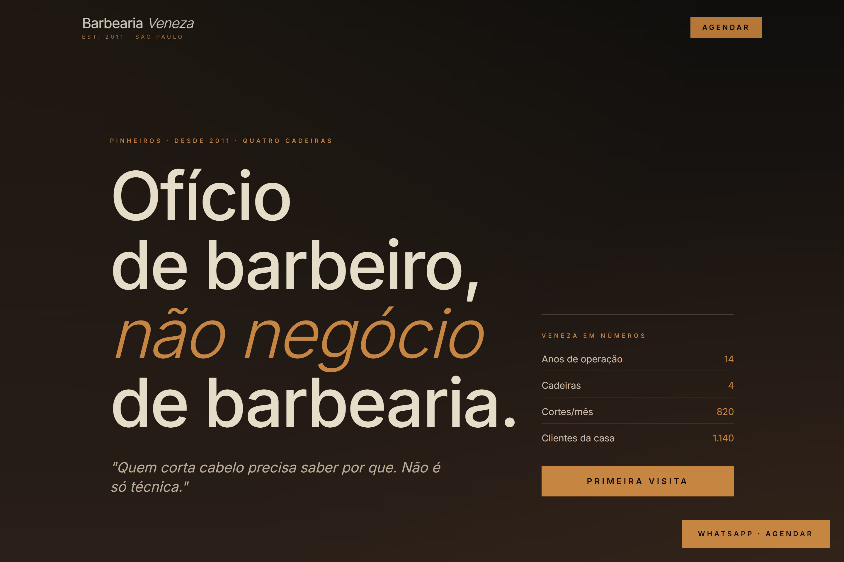 Mockup do site Barbearia Veneza