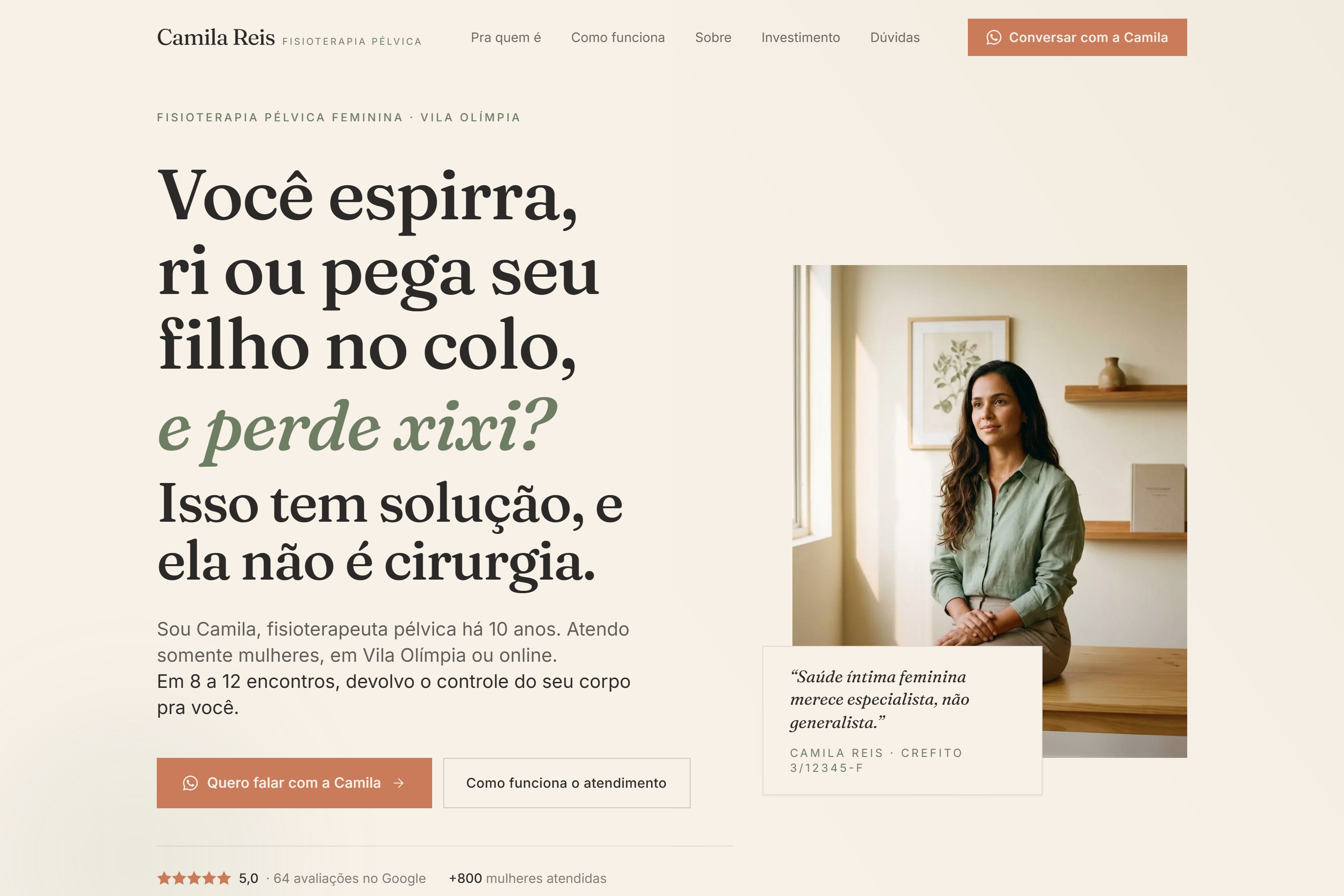 Mockup do site Dra. Camila Reis