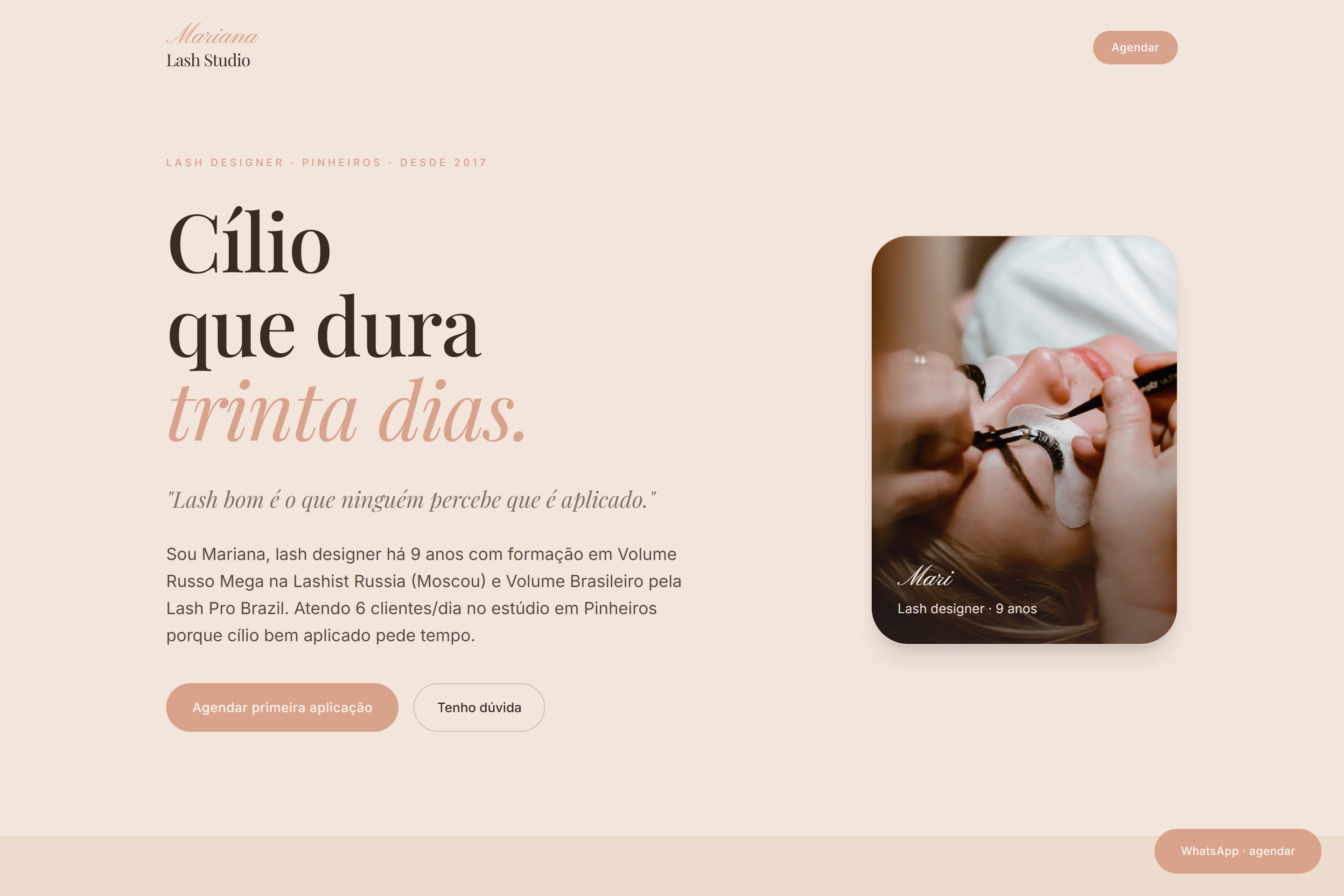 Mockup do site Mariana Lash Studio