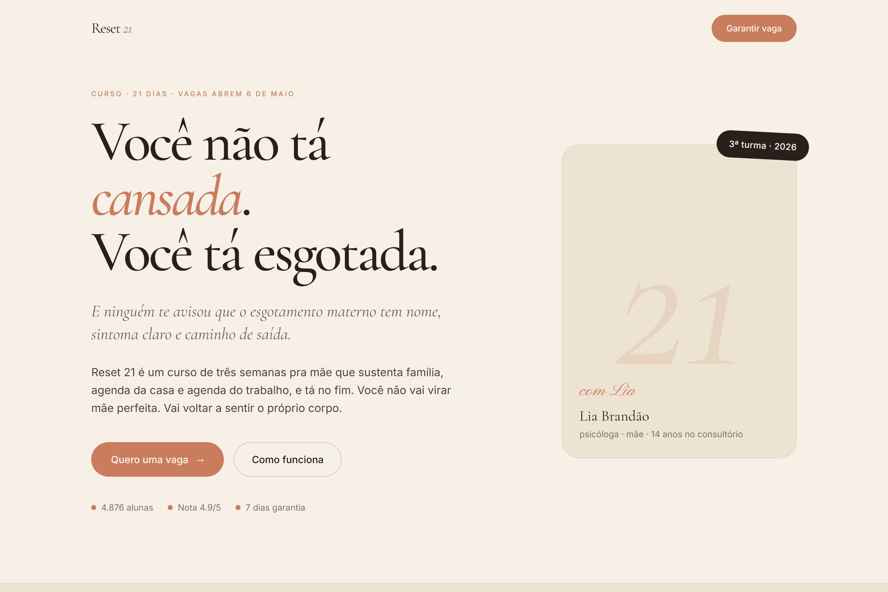 Mockup do site Reset 21